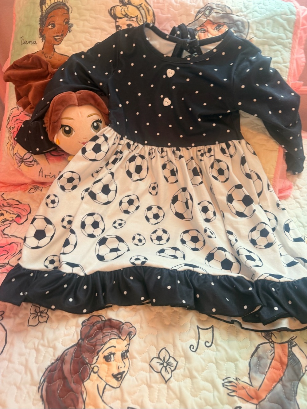 Navy Polka Dot & Soccer Ball Girls Dress
